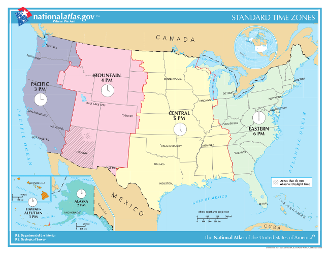 fuseaux horaires Etats-Unis